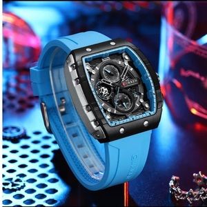 Men Rectangle Watch Brand Chronograph Wristwatch Big Case Sport Watches